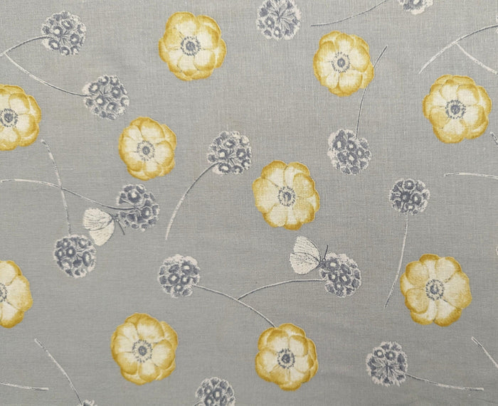 Koizumi - Poppies and Butterflies Cotton/Linen Blend - Gray