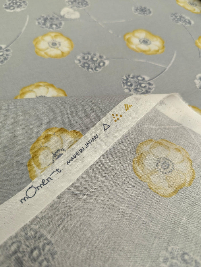 Koizumi - Poppies and Butterflies Cotton/Linen Blend - Gray