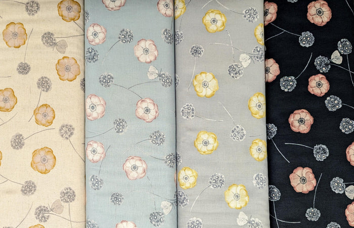 Koizumi - Poppies and Butterflies Cotton/Linen Blend - Gray