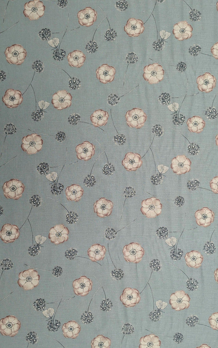 Koizumi - Poppies and Butterflies Cotton/Linen Blend - Light Blue