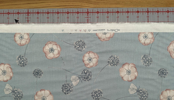 Koizumi - Poppies and Butterflies Cotton/Linen Blend - Light Blue