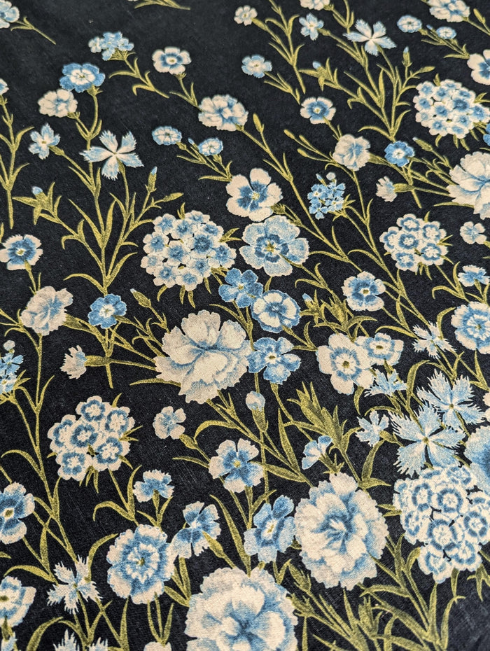 Koizumi - Summer Meadows Panel Momen-T Cotton/Linen Fabric - Dark Blue