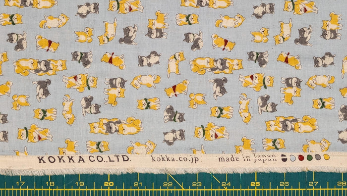 Kokka - Happy Shibas Cotton Double Gauze - Blue