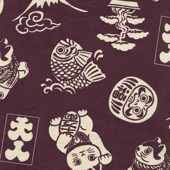 Lucky Cats and More Kokka Japanese cotton light canvas fabric YKA-29100-3B - half yard