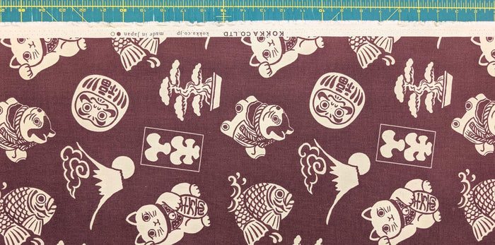 Lucky Cats and More Kokka Japanese cotton light canvas fabric YKA-29100-3B - half yard
