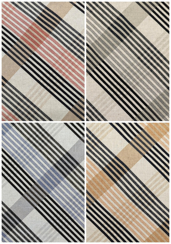 Kokka - Plaid Stripe Cotton/Linen Fabric - Blue