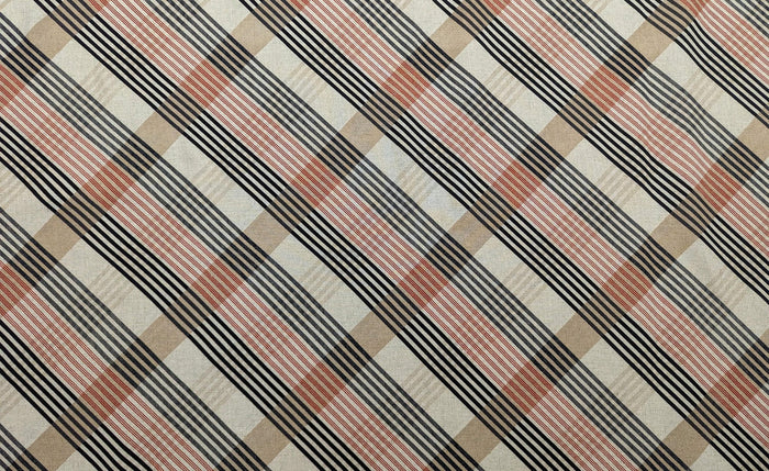 Kokka - Plaid Stripe Cotton/Linen Fabric - Red