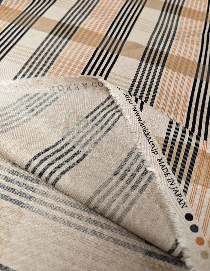 Kokka Plaid Stripe Japanese cotton linen fabric NFA-60460-C yellow