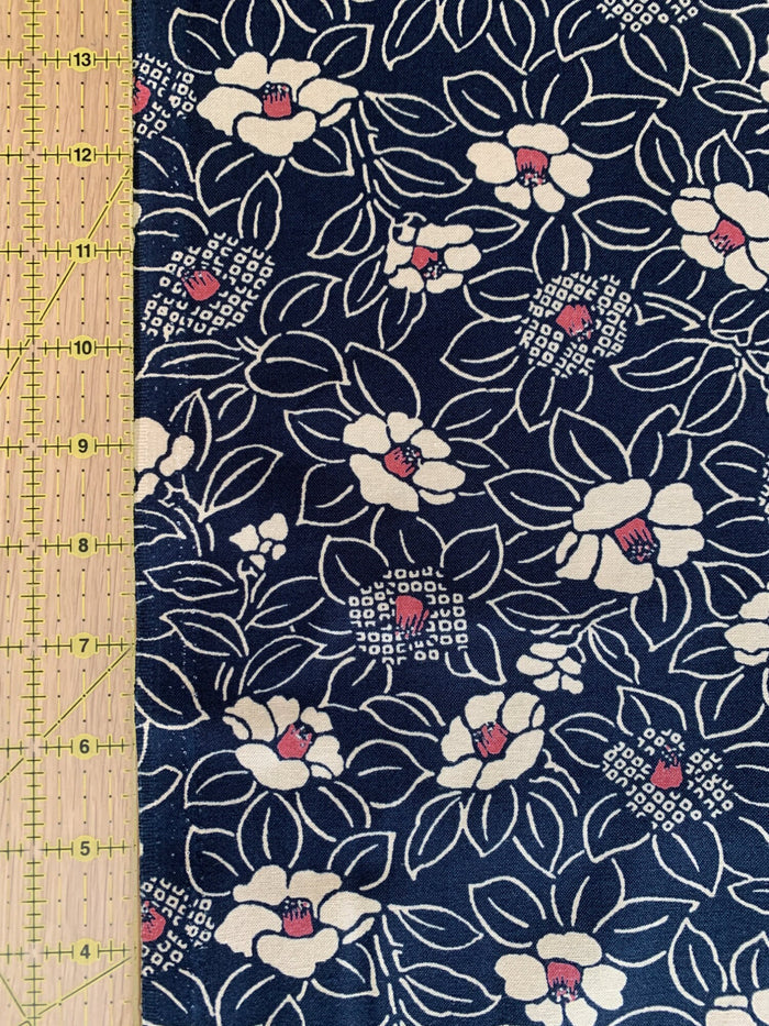 Blooming Camellias Japanese Cotton Fabric KW-3510 36A blue beige red