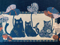 Kurenai - Cat Family Japanese Noren Panel - Blue