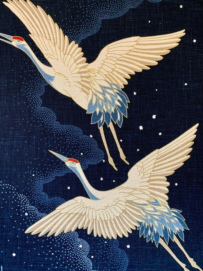 Kurenai - Cranes Japanese Noren Panel - Blue