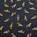 Bouncing Bunnies hand stenciled Japanese cotton fabric KP7090-95 A blue - half yard