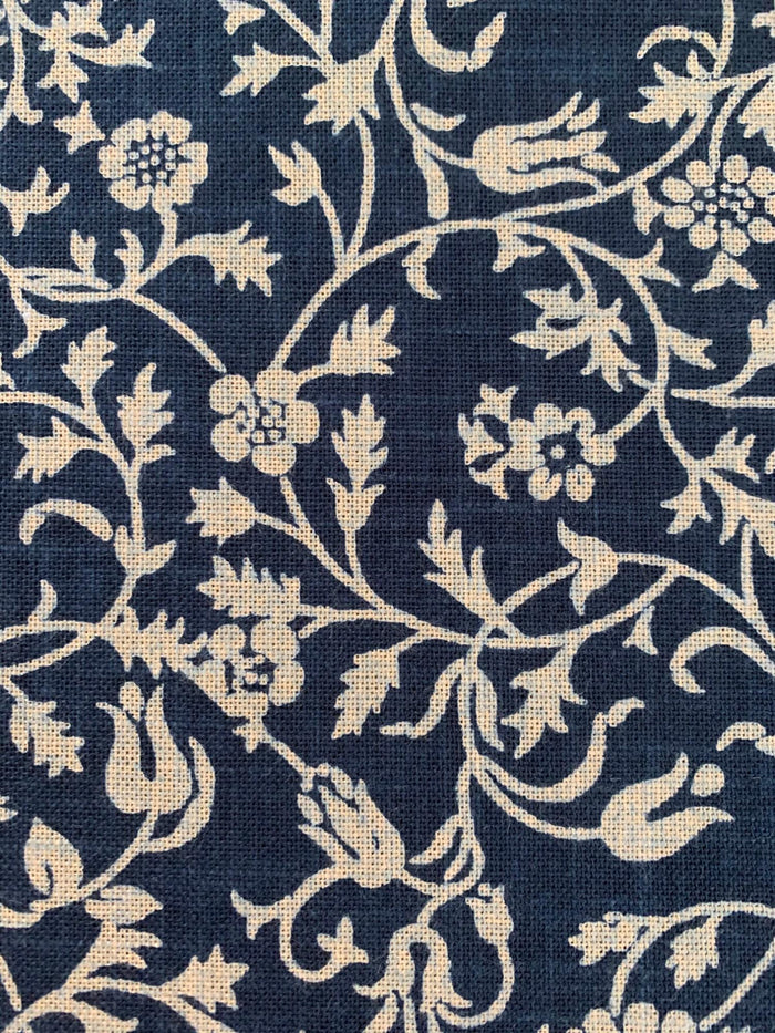 Kurenai - Hand Stenciled Flower Garden Cotton - Blue Beige