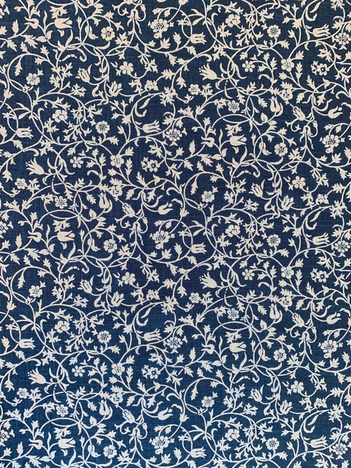 Kurenai - Hand Stenciled Flower Garden Cotton - Blue Beige