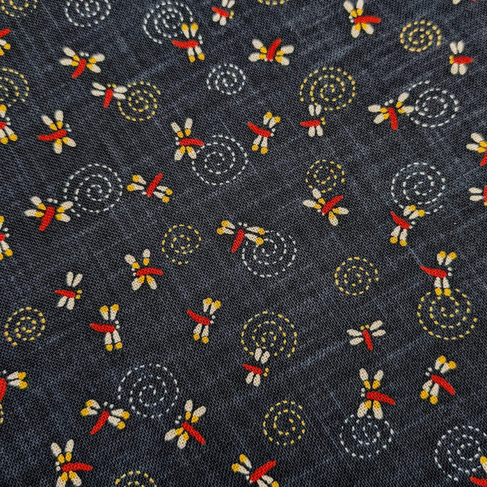 Tiny Dragonflies hand stenciled Japanese cotton fabric KP7090-111 A - half yard