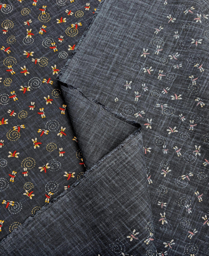 Tiny Dragonflies hand stenciled Japanese cotton fabric KP7090-111 A - half yard