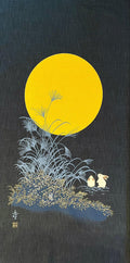 Kurenai - Rabbit Harvest Moon Japanese Noren Panel - Blue