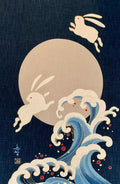 Japanese noren panel Rabbit Wave KP7290-51 blue