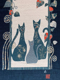 Kurenai - Tall Cats Japanese Noren Panel - Blue