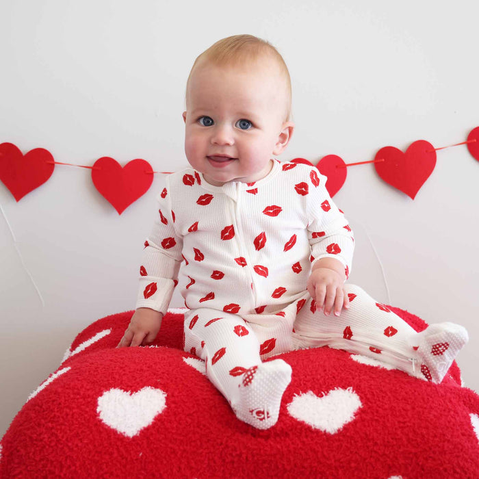 Little Kisses Bamboo Waffle Zipper Footie