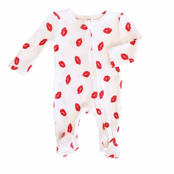 Little Kisses Bamboo Waffle Zipper Footie