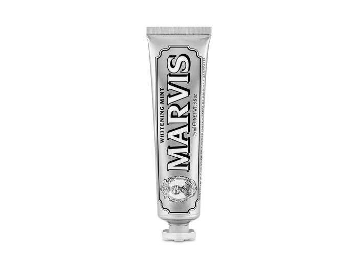 Marvis toothpaste tube on a white background