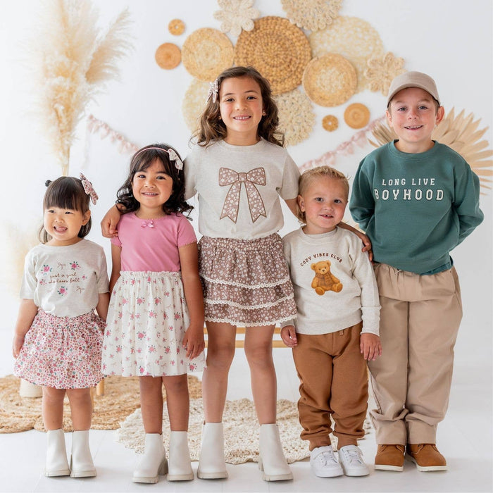 Mocha Floral Bow Patch Sweatshirt - Kids Clothing - Fall