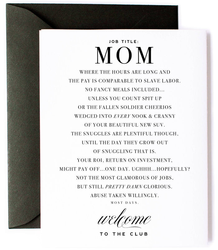 Mom Club funny new mom card and mom friendship card — humorous Mother's Day card