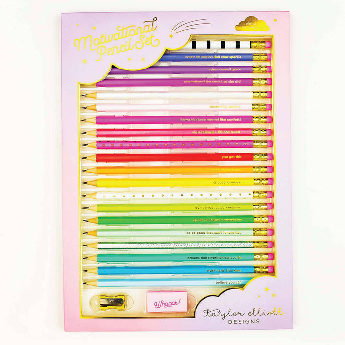Motivational pencil set — inspirational stationery, teacher and back to school gift