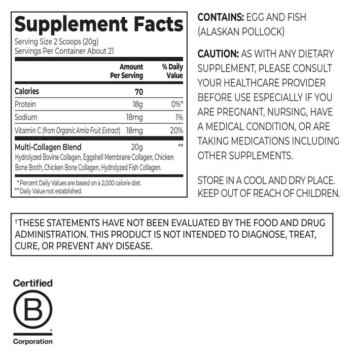 Supplement facts label with nutritional information and cautionary statements on a white background