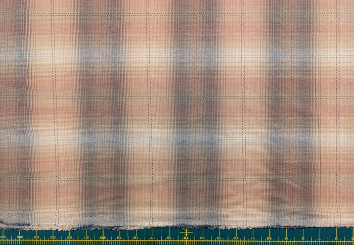 Japanese yarn dyed big plaid cotton fabric 4547-346 light peach, blue & white