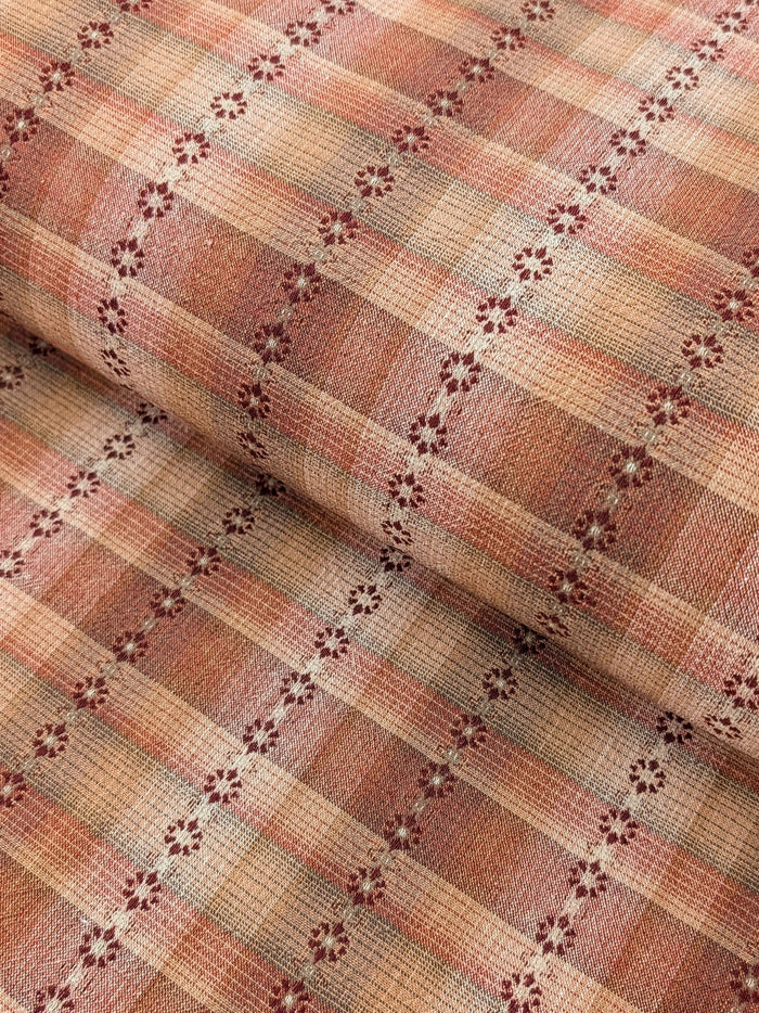 MYD - Daisy Chain Glen Check Plaid Yarn Dyed Cotton Fabric - Brick Red and Beige