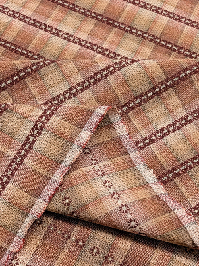 MYD - Daisy Chain Glen Check Plaid Yarn Dyed Cotton Fabric - Brick Red and Beige