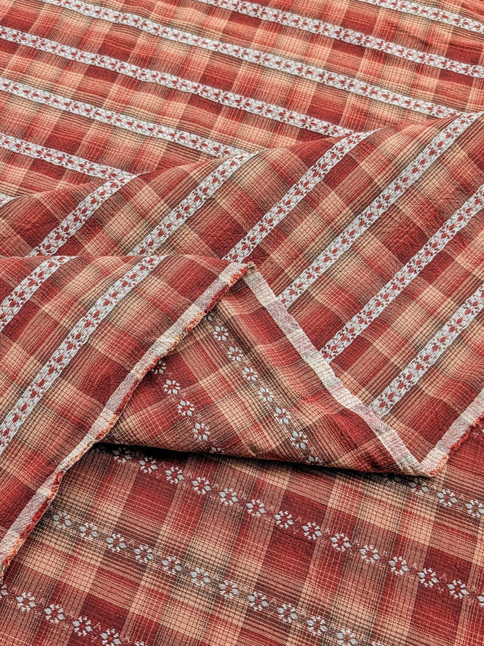 MYD - Daisy Chain Glen Check Plaid Yarn Dyed Cotton Fabric - Red and Beige