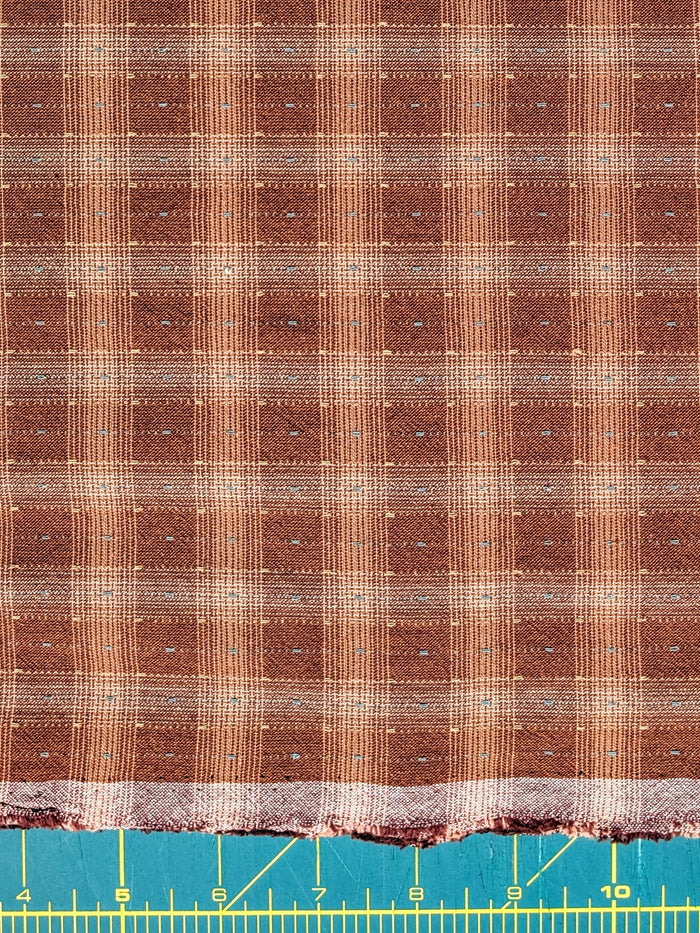 MYD - Dotted Texture Cotton Gingham Plaid Yarn Dyed Fabric - Brick and Cream