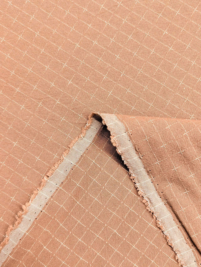 Japanese yarn dyed gridded stitches cotton fabric 4547-355 coral pink