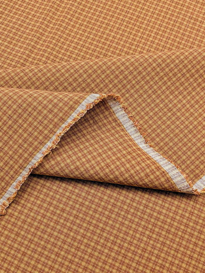 MYD - Textured Tattersall Plaid Yarn Dyed Cotton Fabric - Marigold and Pumpkin