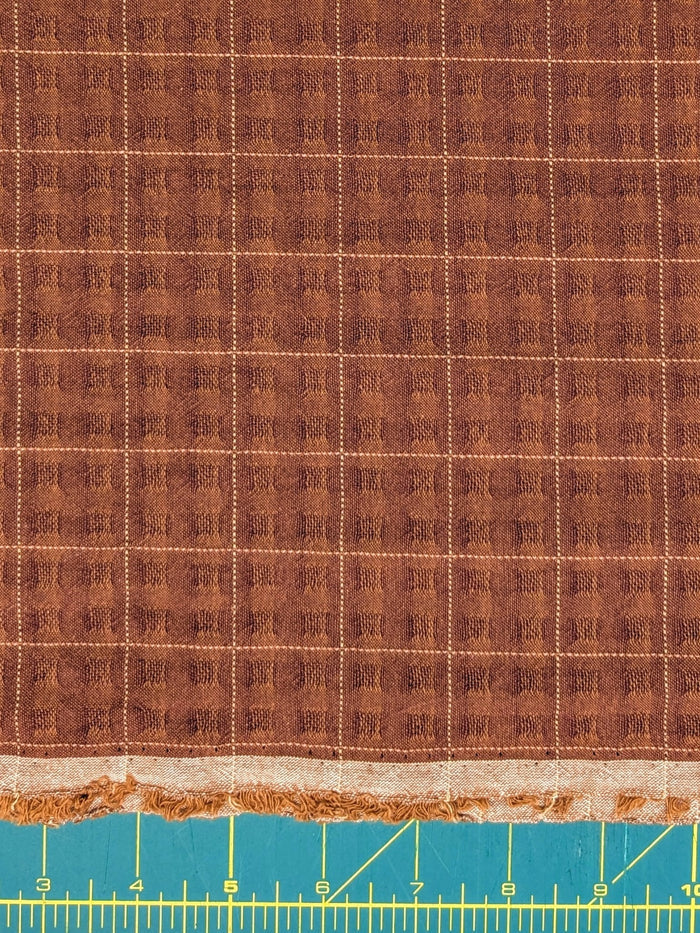 MYD - Textured Windowpane Plaid Yarn Dyed Cotton Fabric - Brick