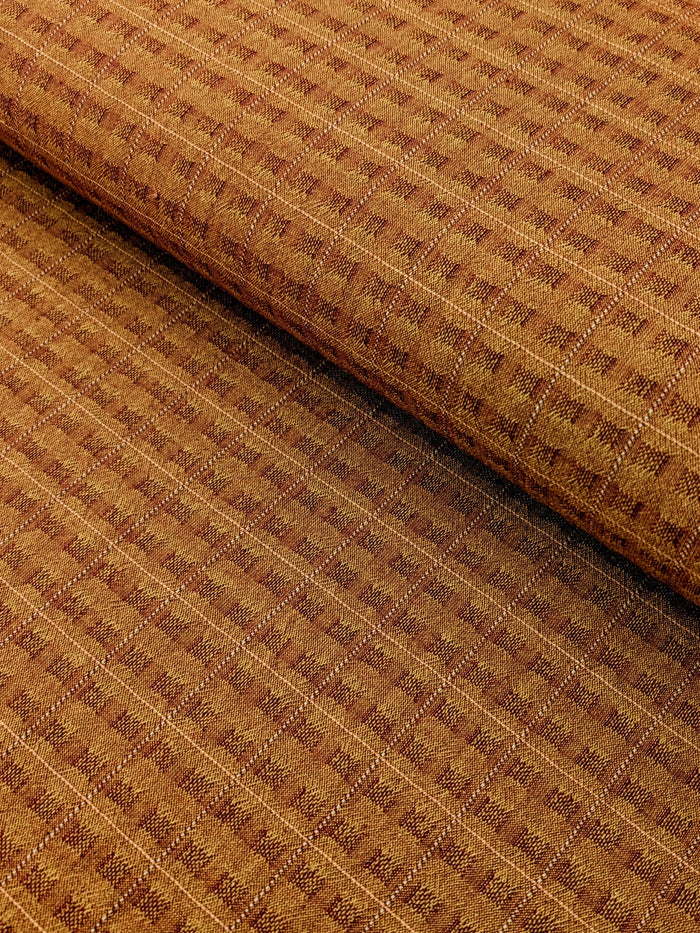 MYD - Textured Windowpane Plaid Yarn Dyed Cotton Fabric - Burnt Orange