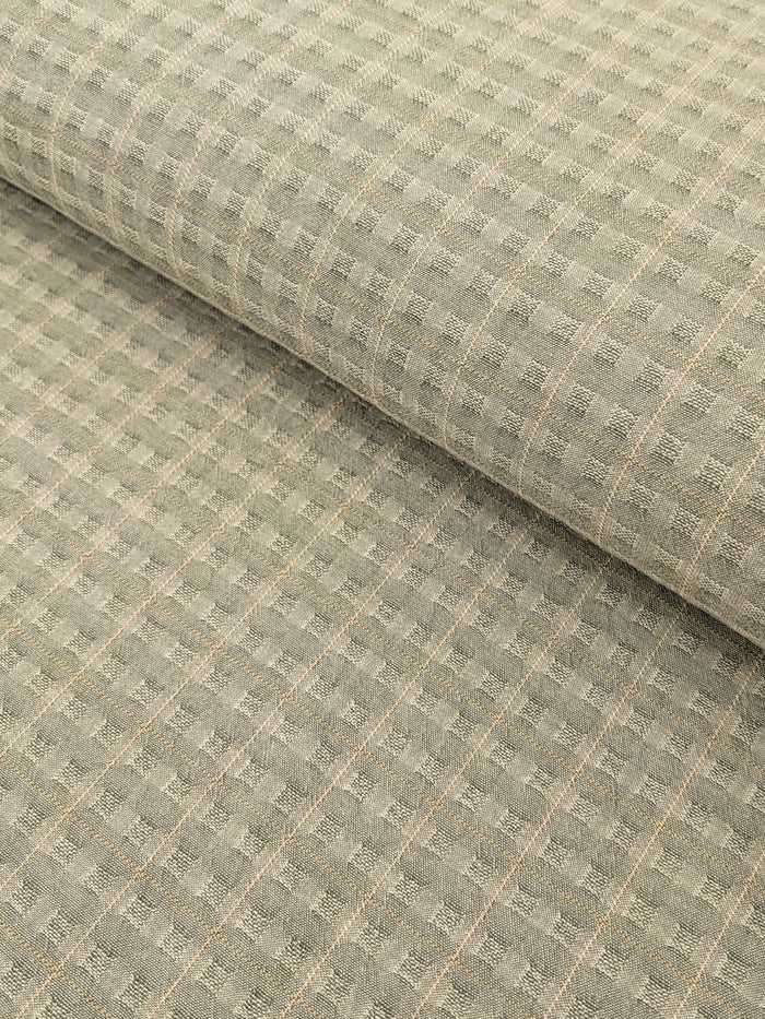 MYD - Textured Windowpane Plaid Yarn Dyed Cotton Fabric - Light Green
