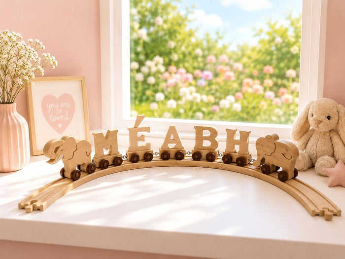 Natural Wooden Elephant (Back) - Kids' Name Train Toy