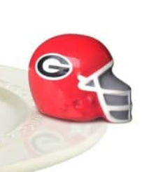 Nora Fleming College Helmet Mini — shown on platter with other minis