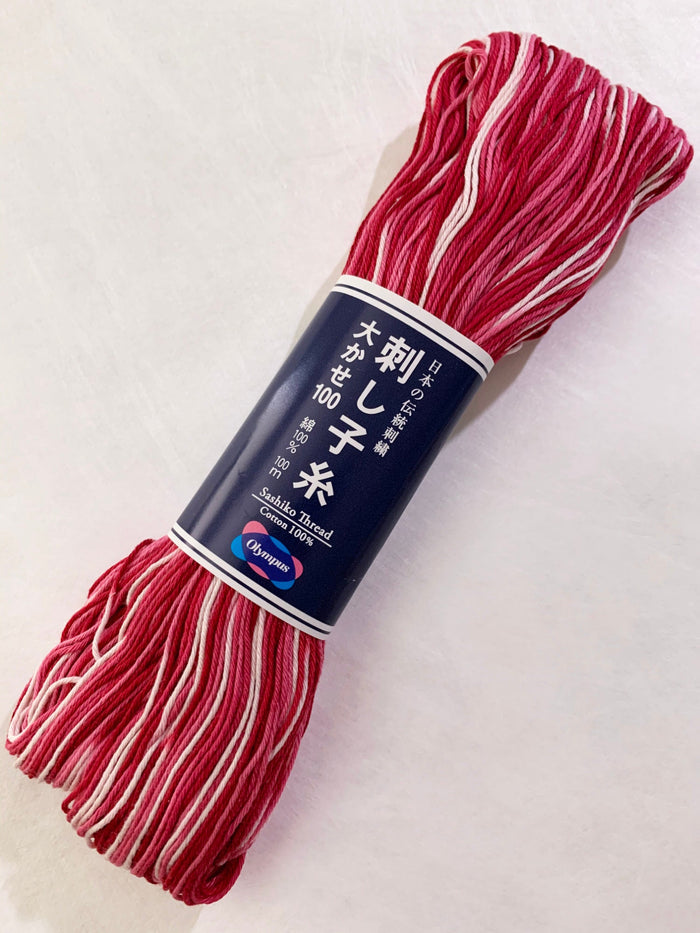 Olympus - Cotton Sashiko Thread 100m Skein - Color #152 Variegated White Pink Red