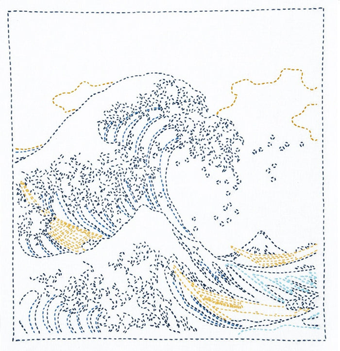 Olympus - Hokusai Collection "Great Wave Off Kanagawa" Cotton Sashiko Sampler Cloth - White or Navy