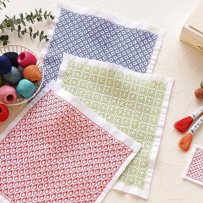 Olympus - Interlocking Crosses Cotton Sashiko Sampler Cloth - White