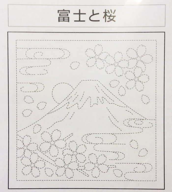 Olympus - Mt. Fuji and Cherry Blossom Cotton Sashiko Sampler Cloth - White