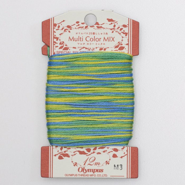 Olympus - Multi Color Mix No.25 Cotton Embroidery Floss 12m Card - M3 Green Yellow Blue