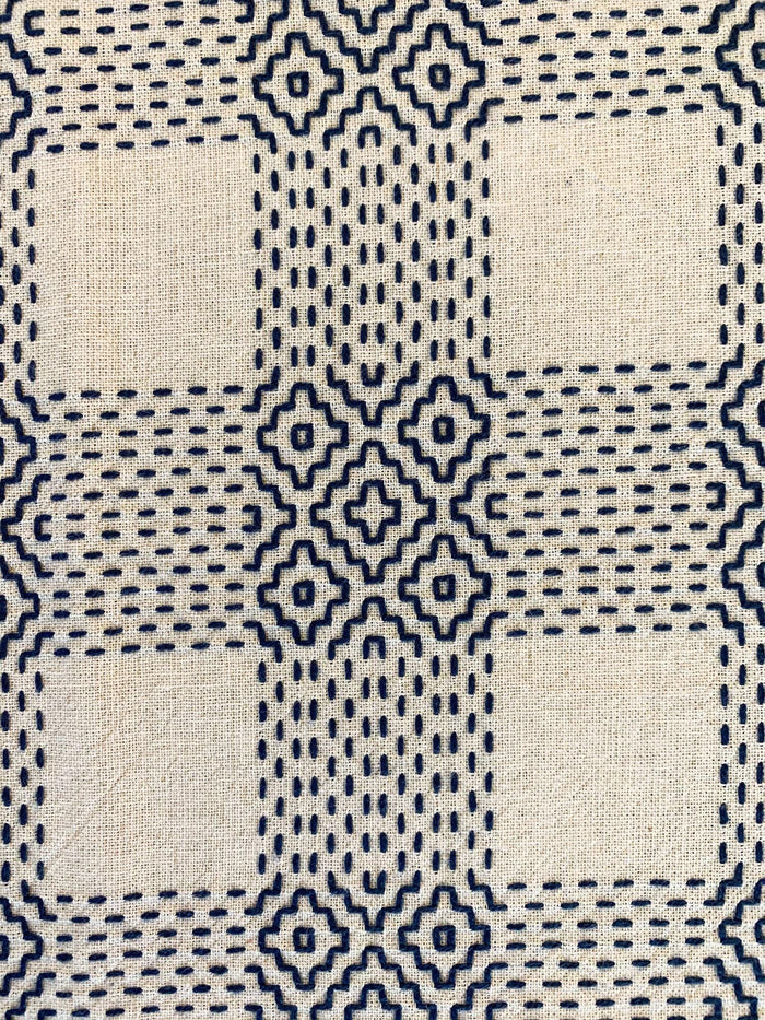 Olympus - Sashiko Sakizomemomen Fabric by the Yard - White Blue
