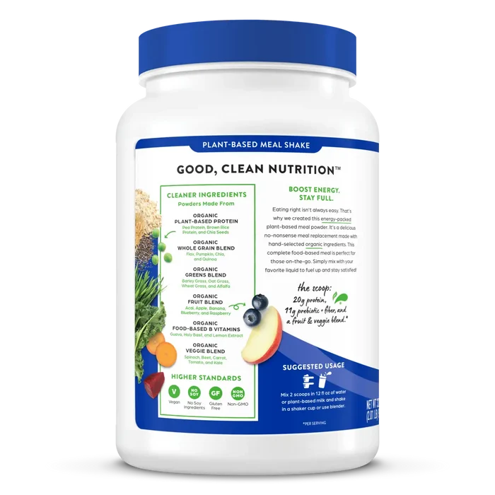 Left side of Organic Meal Powder Creamy Chocolate Fudge Flavor in the 2.01lb Canister Size