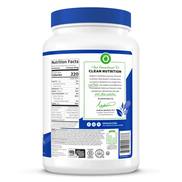 Right side of Organic Meal Powder - Vanilla Bean  Flavor in the 2.01lb Canister Size
